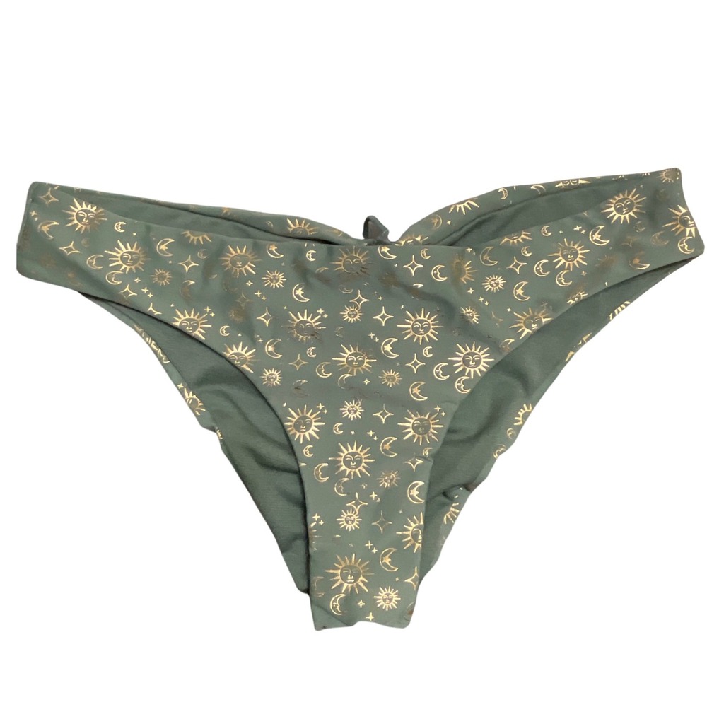 CYN & LUCA Swim Bottoms  XLG Army New Celestial Sun Moon Ruched Medium Coverage